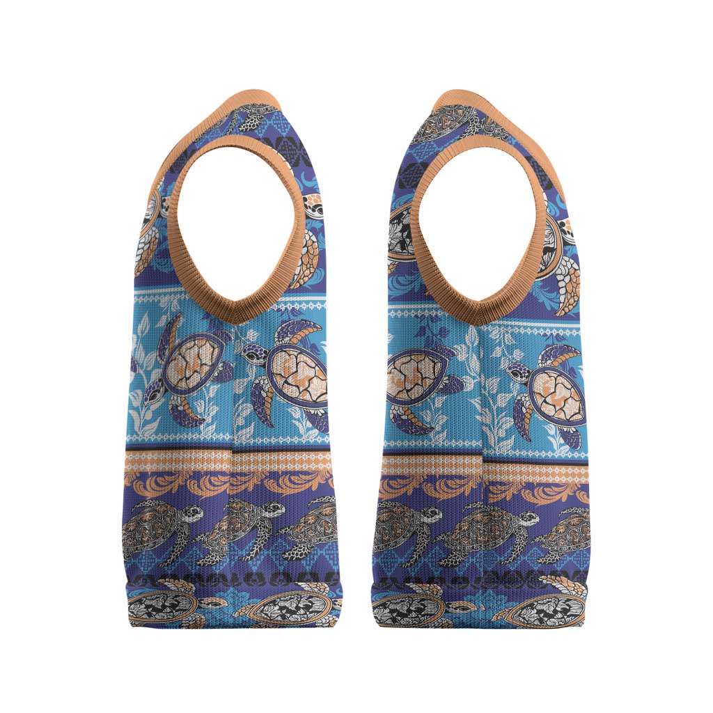 Hawaii Turtles Pattern Special Blue Christmas Knitted V-Neck Vest - Polynesian Pride