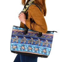 Hawaii Turtles Pattern Special Blue Leather Tote Bag - Polynesian Pride
