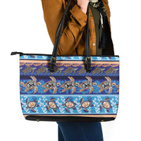 Hawaii Turtles Pattern Special Blue Leather Tote Bag - Polynesian Pride