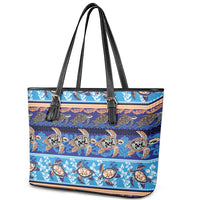 Hawaii Turtles Pattern Special Blue Leather Tote Bag - Polynesian Pride