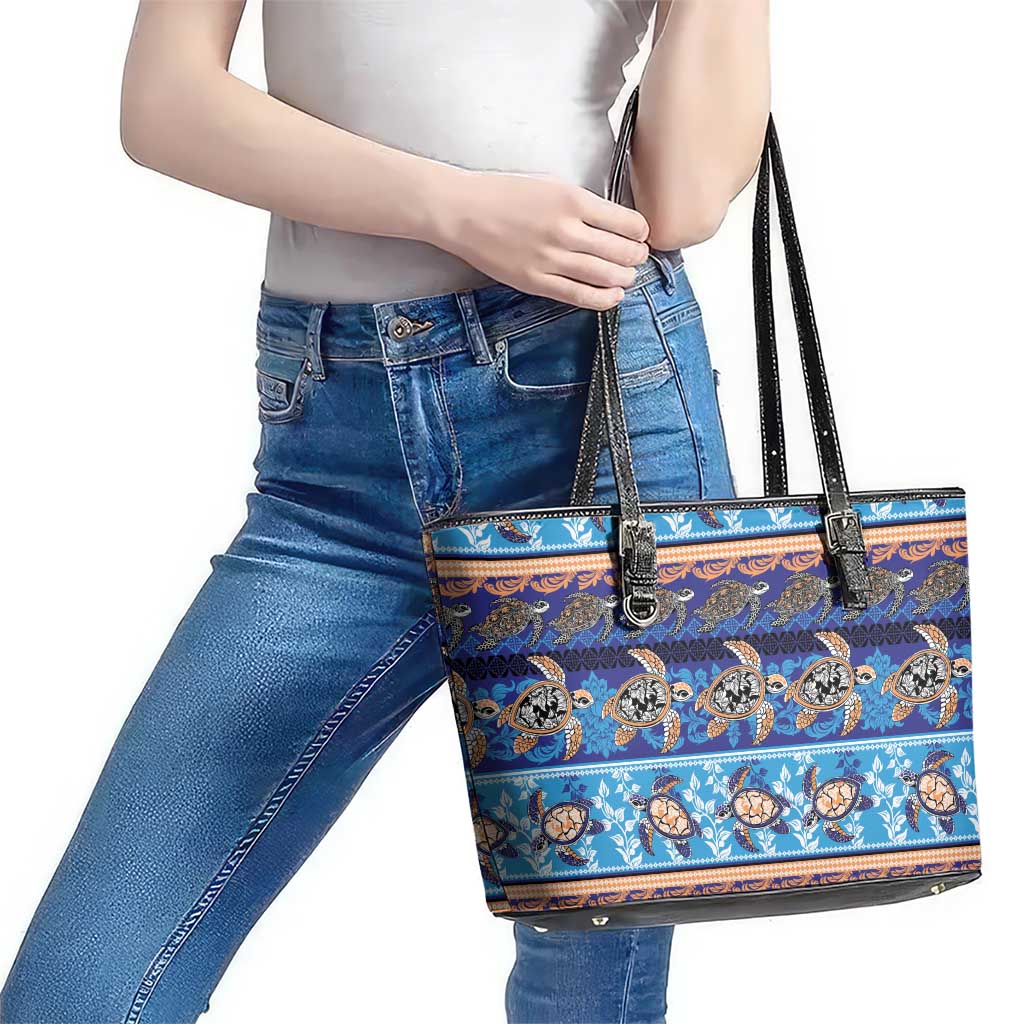 Hawaii Turtles Pattern Special Blue Leather Tote Bag - Polynesian Pride