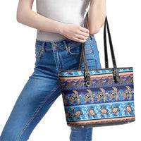 Hawaii Turtles Pattern Special Blue Leather Tote Bag - Polynesian Pride