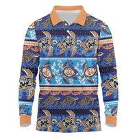 Hawaii Turtles Pattern Special Blue Long Sleeve Polo Shirt - Polynesian Pride