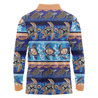 Hawaii Turtles Pattern Special Blue Long Sleeve Polo Shirt - Polynesian Pride