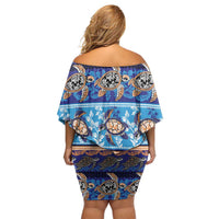 Hawaii Turtles Pattern Special Blue Off Shoulder Short Dress - Polynesian Pride