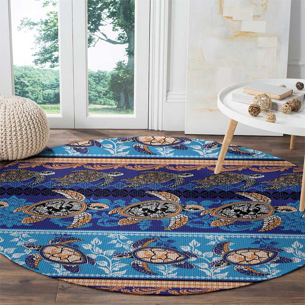 Hawaii Turtles Pattern Special Blue Round Carpet - Polynesian Pride