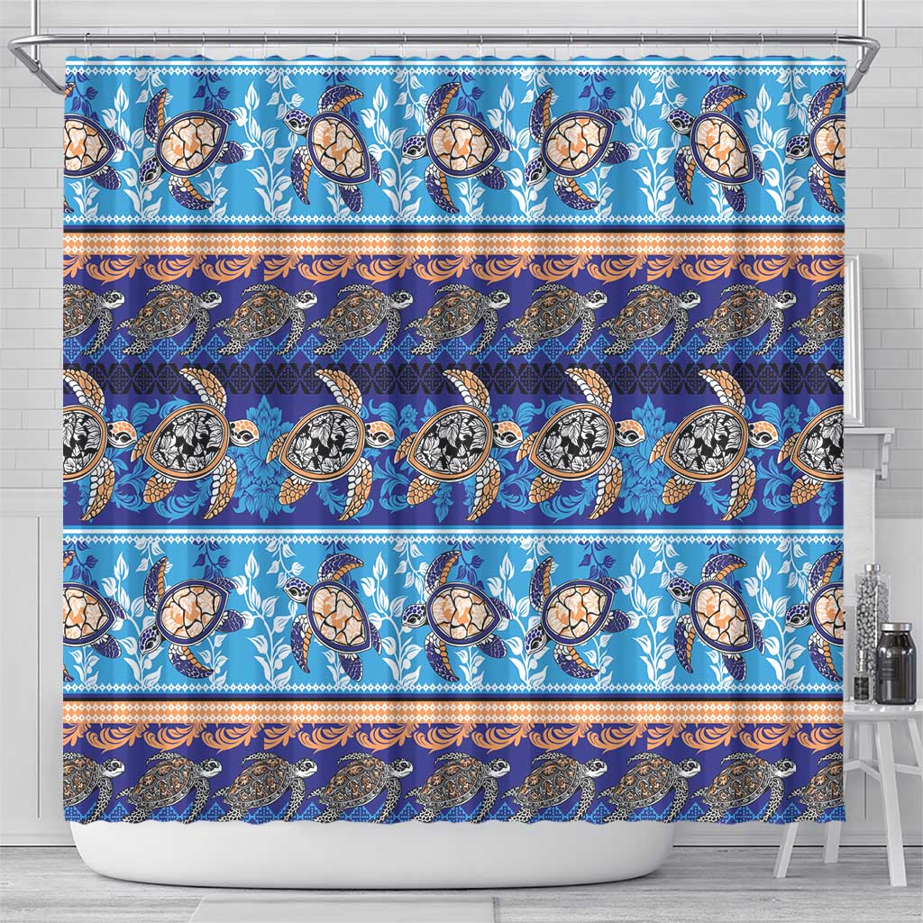 Hawaii Turtles Pattern Special Blue Shower Curtain - Polynesian Pride