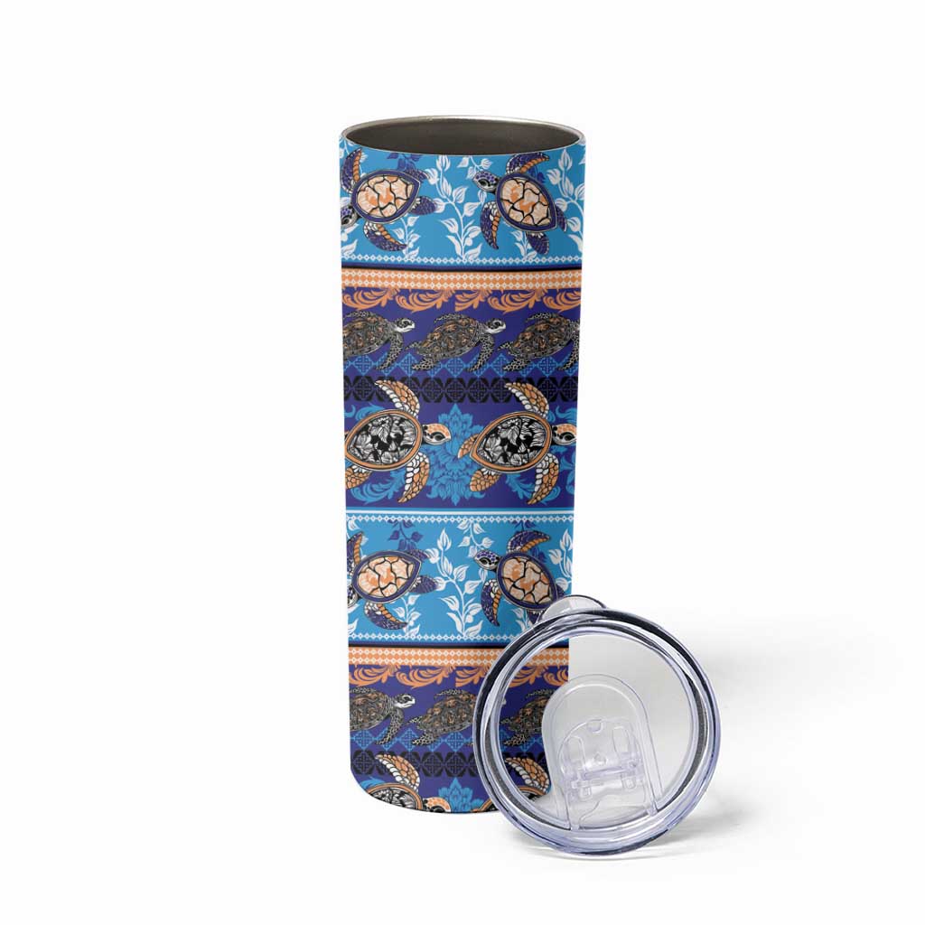 Hawaii Turtles Pattern Special Blue Skinny Tumbler - Polynesian Pride