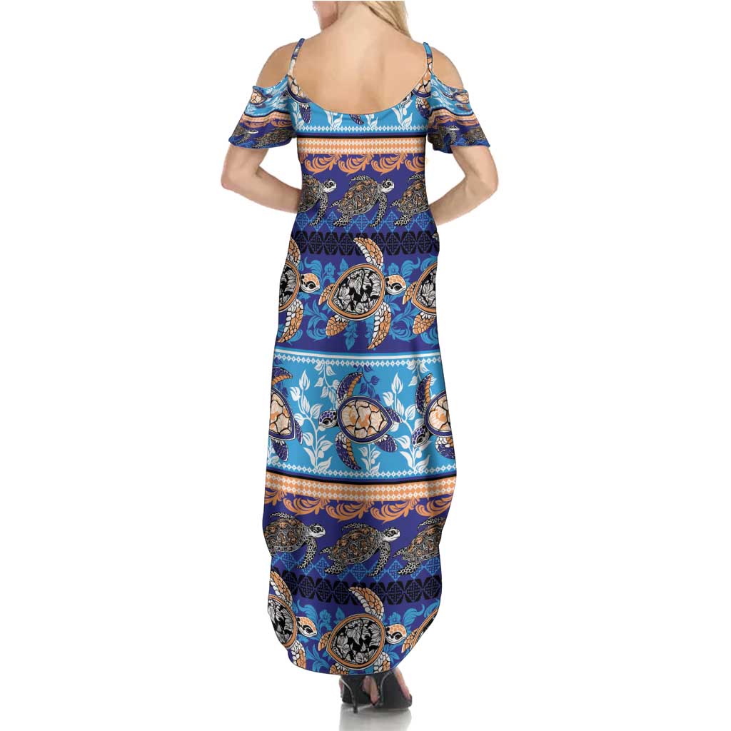 Hawaii Turtles Pattern Special Blue Summer Maxi Dress - Polynesian Pride