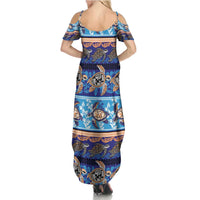 Hawaii Turtles Pattern Special Blue Summer Maxi Dress - Polynesian Pride