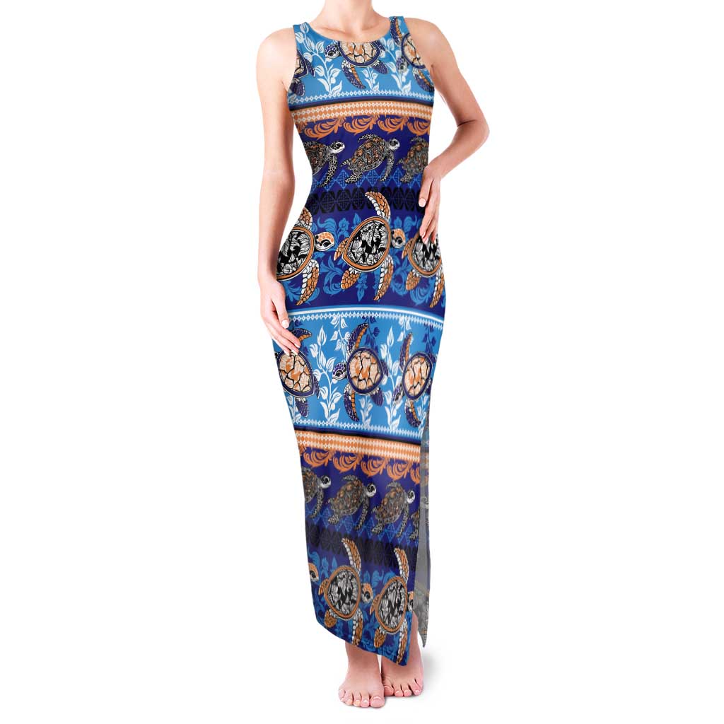 Hawaii Turtles Pattern Special Blue Tank Maxi Dress - Polynesian Pride