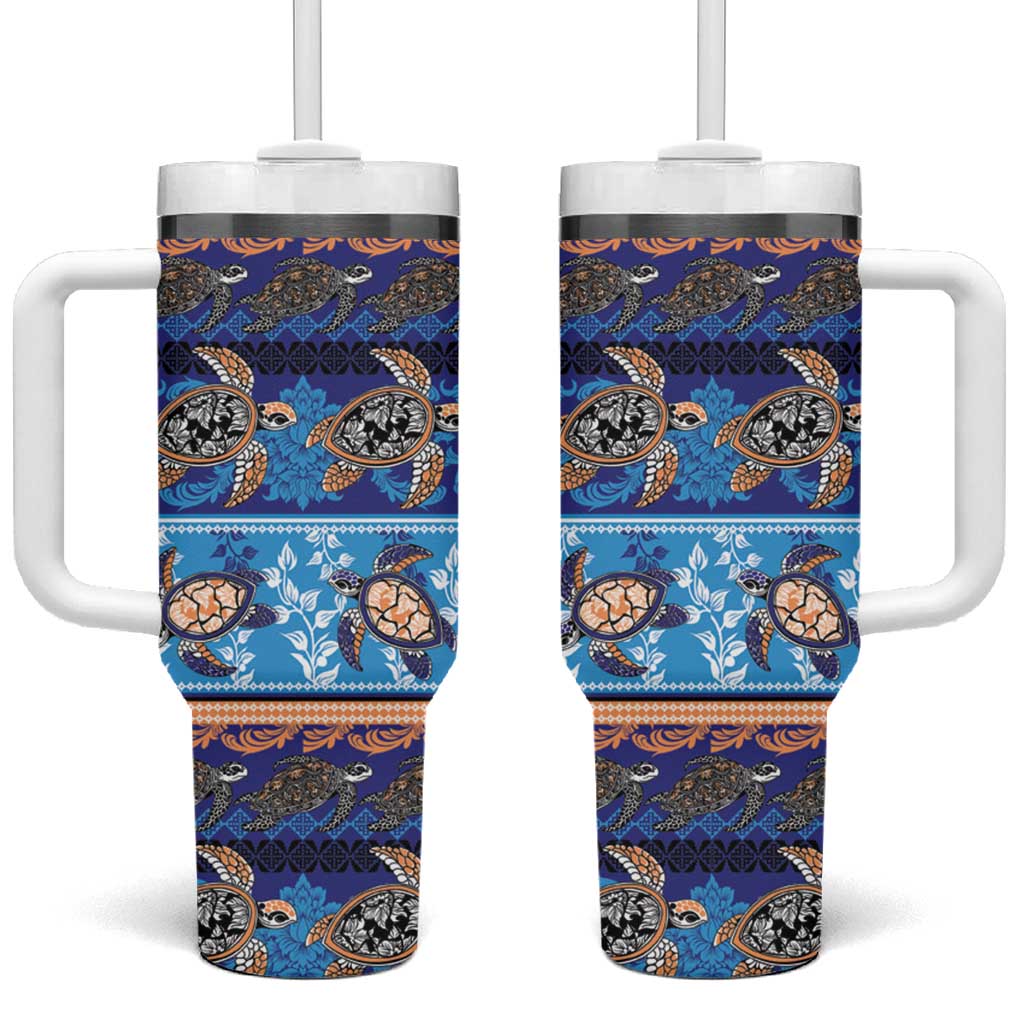 Hawaii Turtles Pattern Special Blue Tumbler With Handle - Polynesian Pride