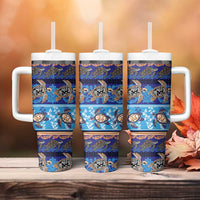 Hawaii Turtles Pattern Special Blue Tumbler With Handle - Polynesian Pride