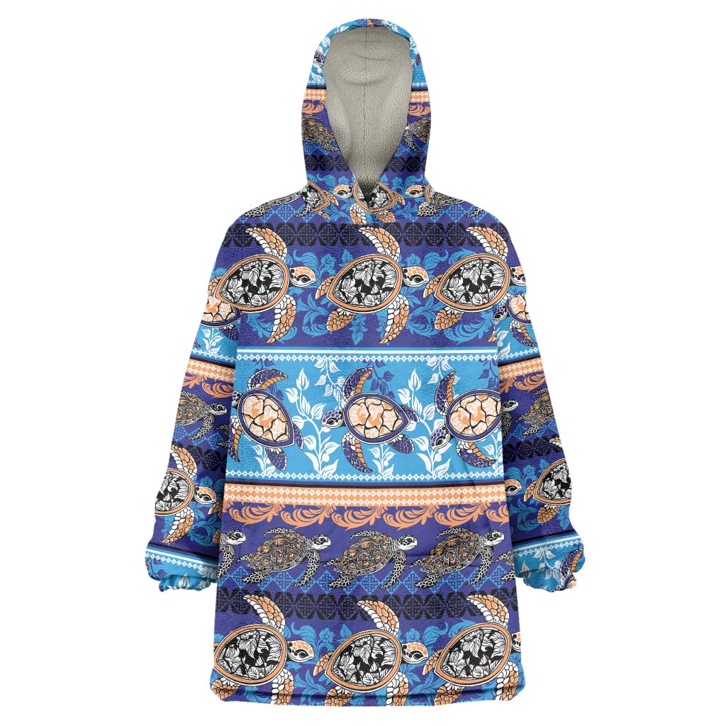 Hawaii Turtles Pattern Special Blue Wearable Blanket Hoodie - Polynesian Pride