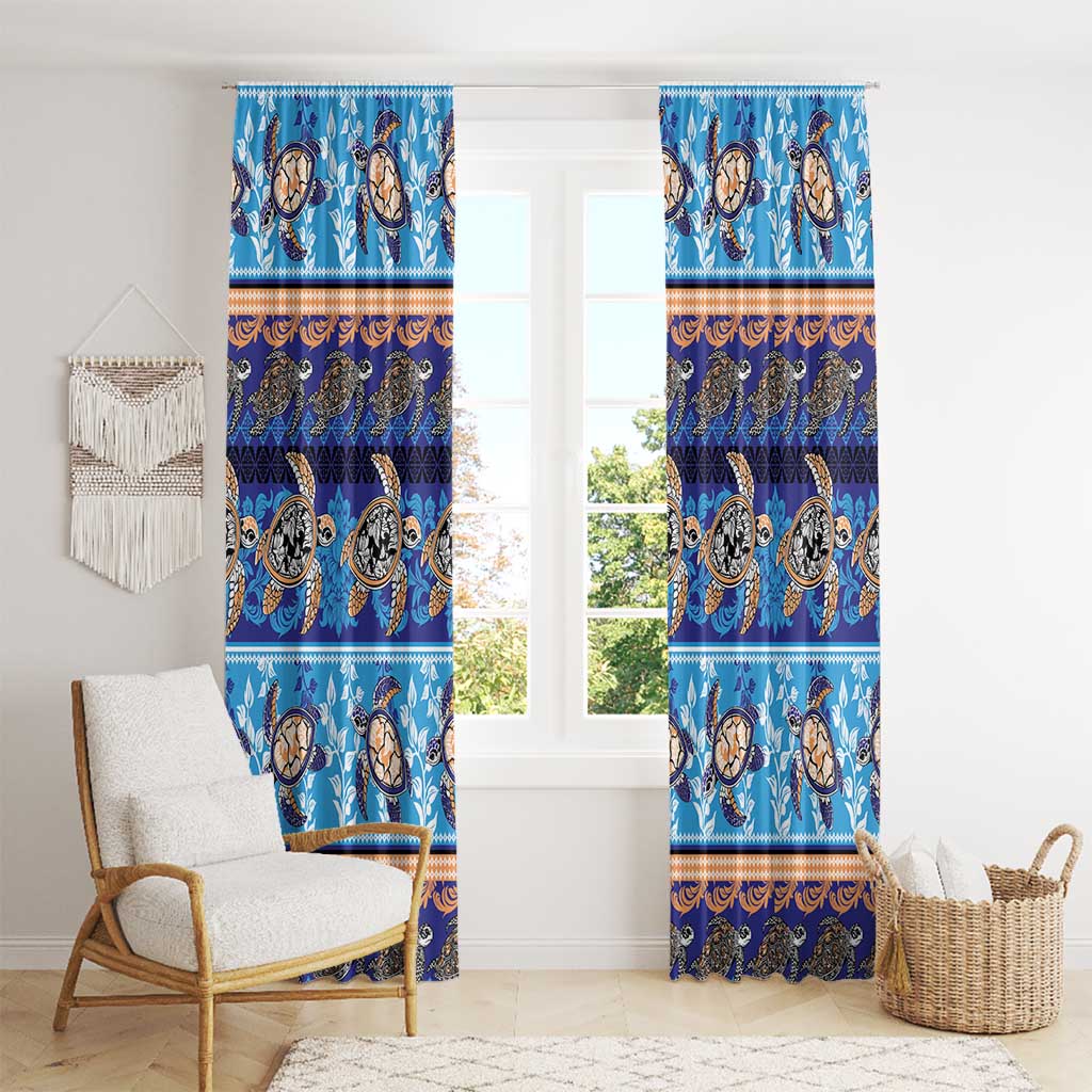 Hawaii Turtles Pattern Special Blue Window Curtain - Polynesian Pride