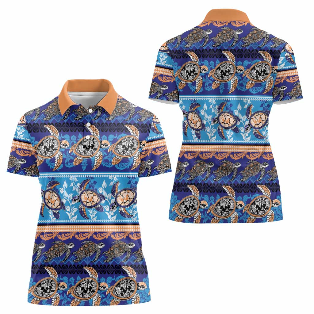 Hawaii Turtles Pattern Special Blue Women Polo Shirt - Polynesian Pride