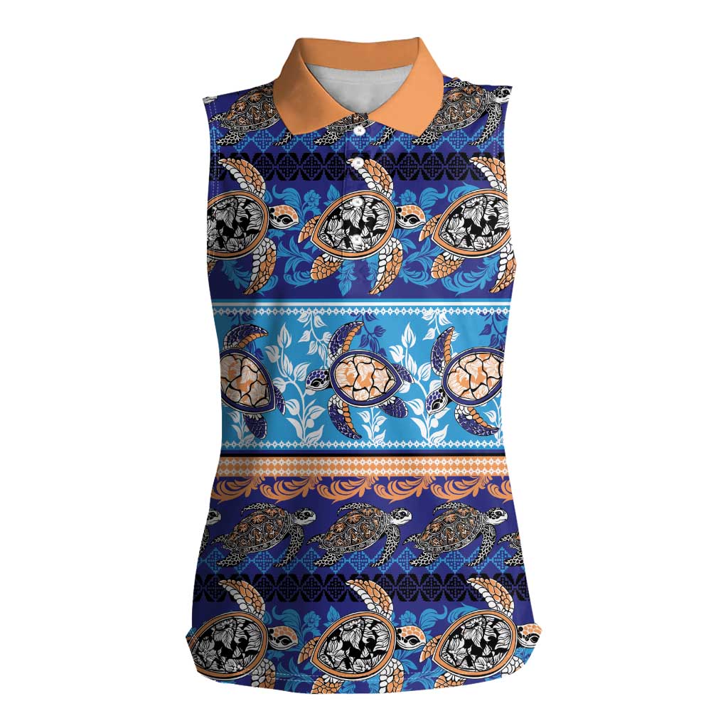 Hawaii Turtles Pattern Special Blue Women Sleeveless Polo Shirt - Polynesian Pride