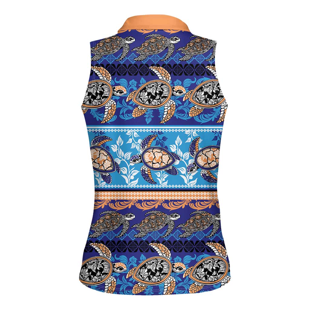 Hawaii Turtles Pattern Special Blue Women Sleeveless Polo Shirt - Polynesian Pride
