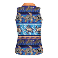 Hawaii Turtles Pattern Special Blue Women Sleeveless Polo Shirt - Polynesian Pride