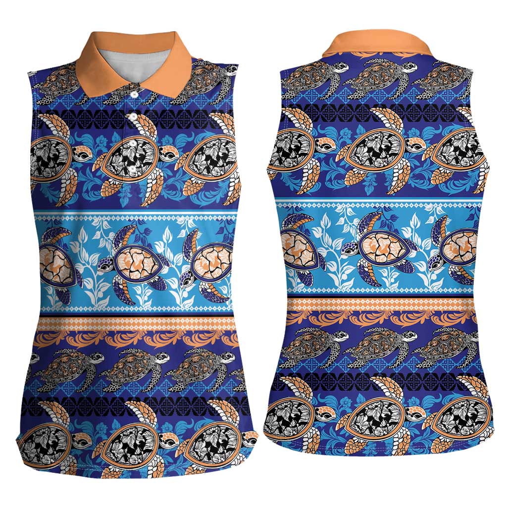 Hawaii Turtles Pattern Special Blue Women Sleeveless Polo Shirt - Polynesian Pride