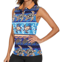 Hawaii Turtles Pattern Special Blue Women Sleeveless Polo Shirt - Polynesian Pride