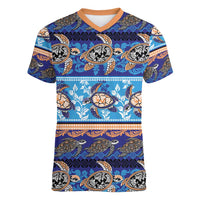 Hawaii Turtles Pattern Special Blue Women V-Neck T-Shirt - Polynesian Pride