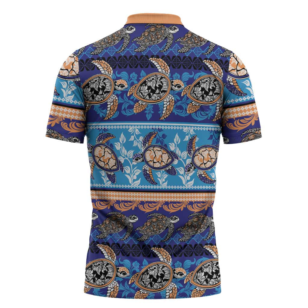 Hawaii Turtles Pattern Special Blue Zipper Polo Shirt - Polynesian Pride