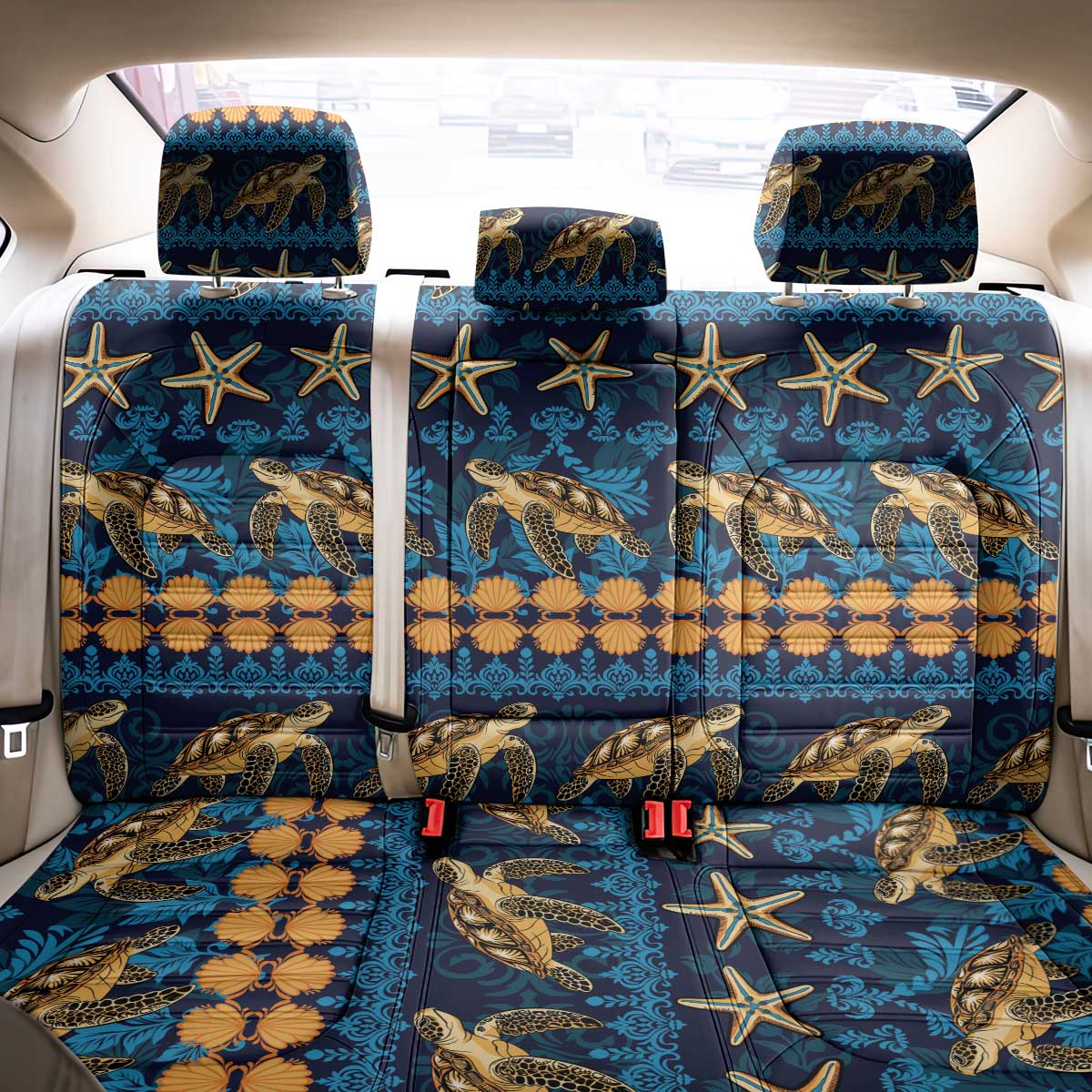Hawaii Turtles Starfish Unique Pattern Back Car Seat Cover - Polynesian Pride