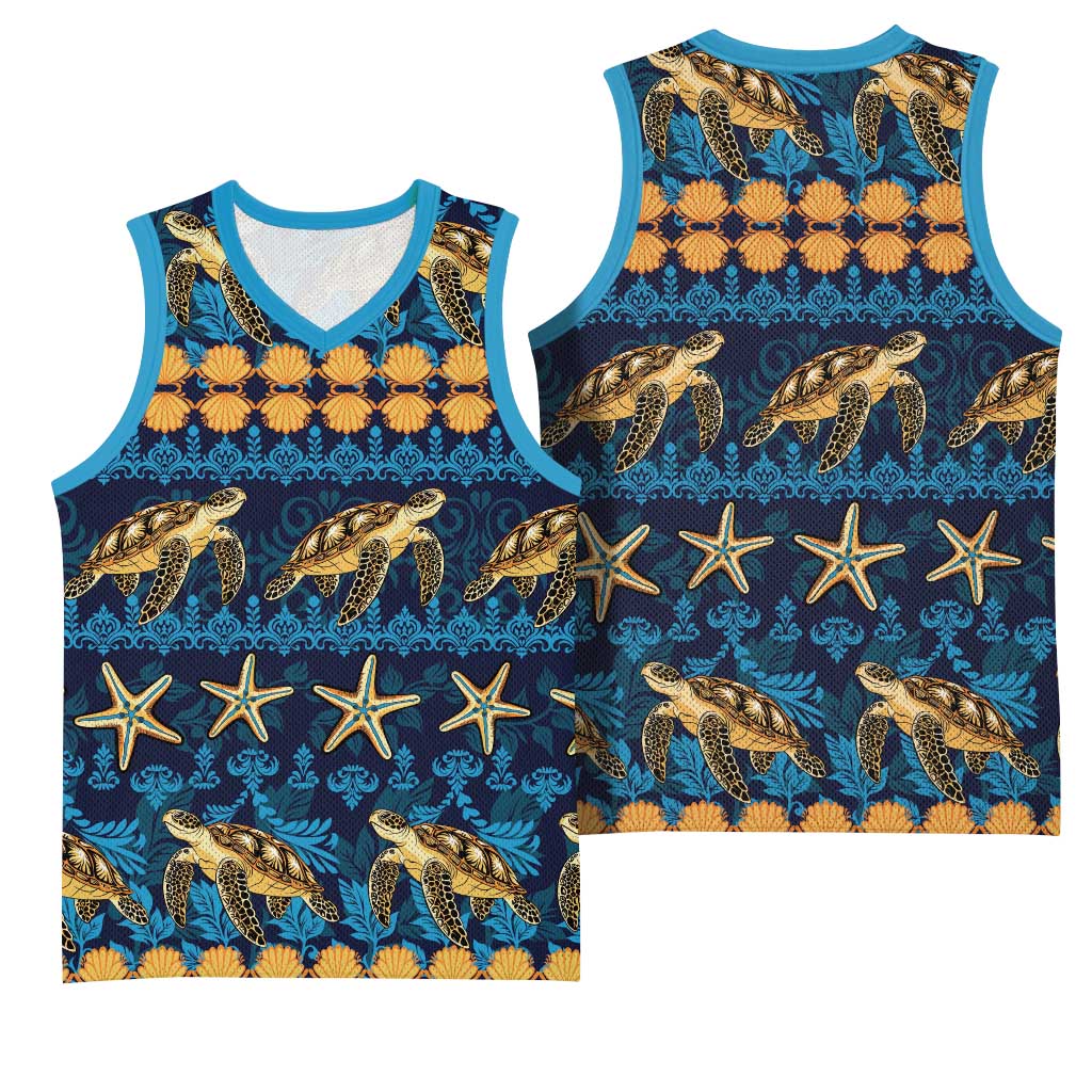 Hawaii Turtles Starfish Unique Pattern Basketball Jersey - Polynesian Pride