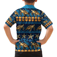 Hawaii Turtles Starfish Unique Pattern Family Matching Off The Shoulder Long Sleeve Dress and Hawaiian Shirt - Polynesian Pride