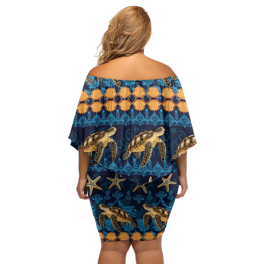 Hawaii Turtles Starfish Unique Pattern Family Matching Off Shoulder Short Dress and Hawaiian Shirt - Polynesian Pride