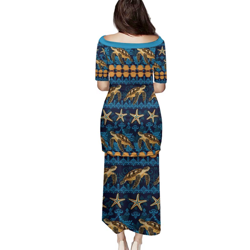 Hawaii Turtles Starfish Unique Pattern Family Matching Puletasi and Hawaiian Shirt - Polynesian Pride