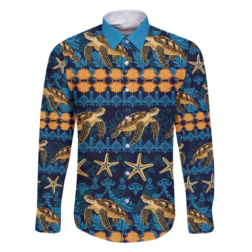 Hawaii Turtles Starfish Unique Pattern Family Matching Summer Maxi Dress and Hawaiian Shirt - Polynesian Pride