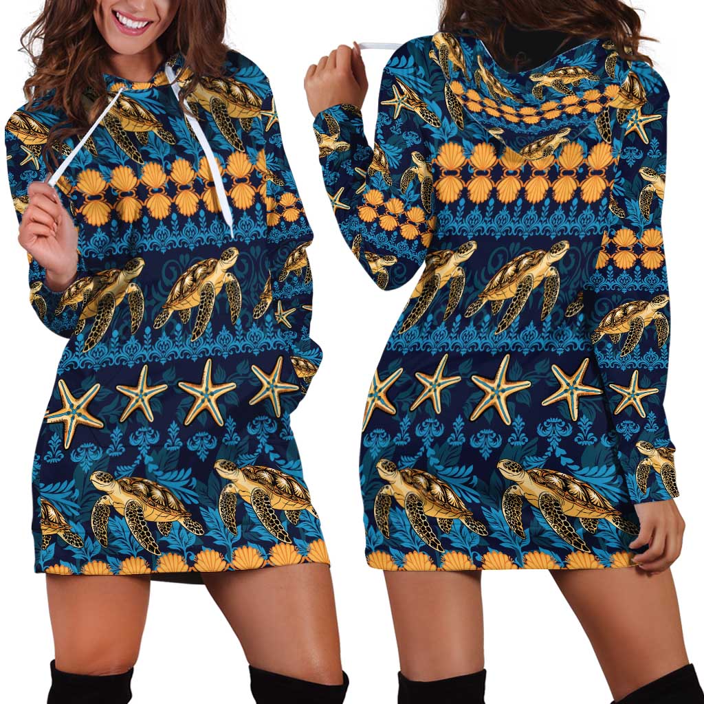 Hawaii Turtles Starfish Unique Pattern Hoodie Dress - Polynesian Pride