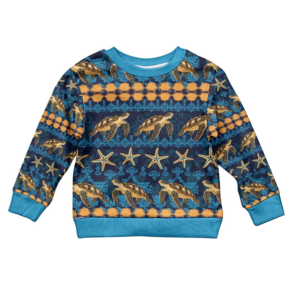 Hawaii Turtles Starfish Unique Pattern Kid Ugly Christmas Sweater - Polynesian Pride