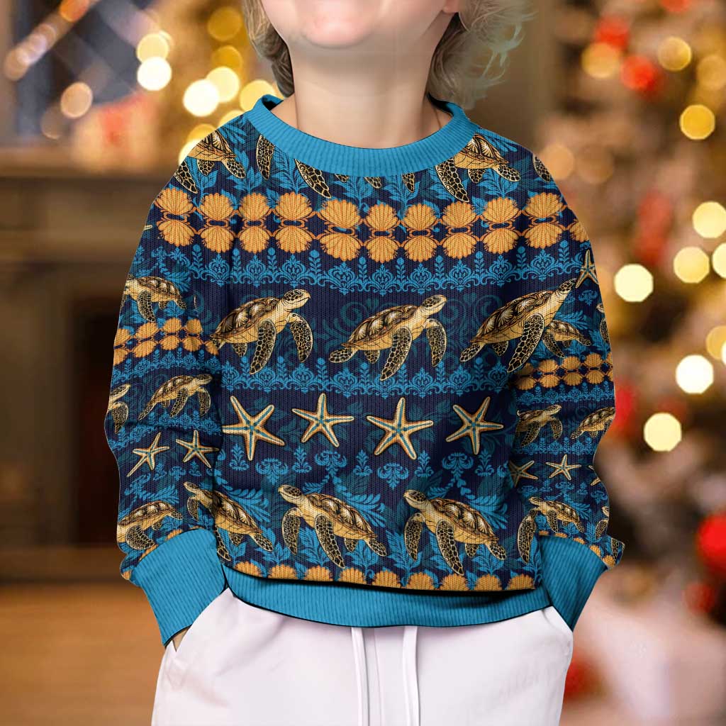 Hawaii Turtles Starfish Unique Pattern Kid Ugly Christmas Sweater - Polynesian Pride