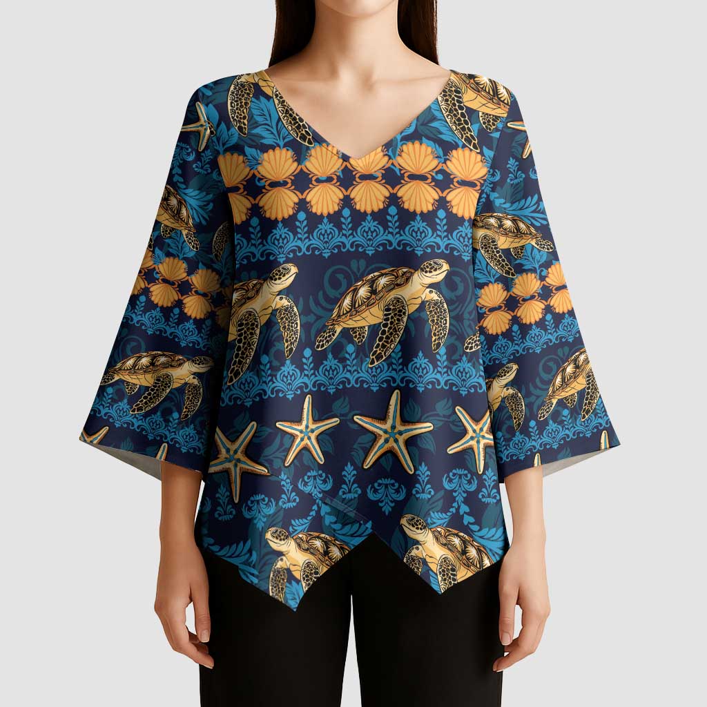 Hawaii Turtles Starfish Unique Pattern Kimono Sleeve Blouse - Polynesian Pride