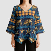 Hawaii Turtles Starfish Unique Pattern Kimono Sleeve Blouse - Polynesian Pride