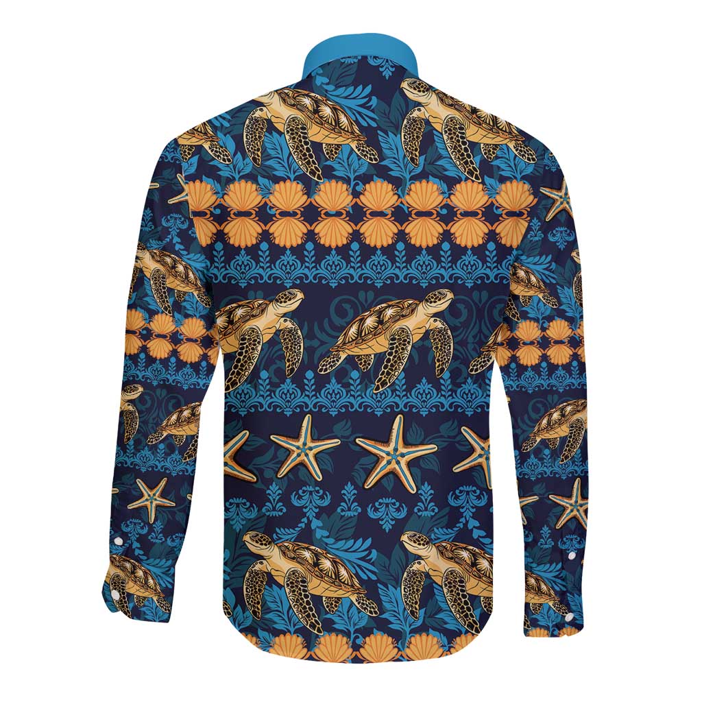 Hawaii Turtles Starfish Unique Pattern Long Sleeve Button Shirt - Polynesian Pride