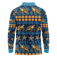 Hawaii Turtles Starfish Unique Pattern Long Sleeve Polo Shirt - Polynesian Pride