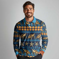 Hawaii Turtles Starfish Unique Pattern Long Sleeve Polo Shirt - Polynesian Pride
