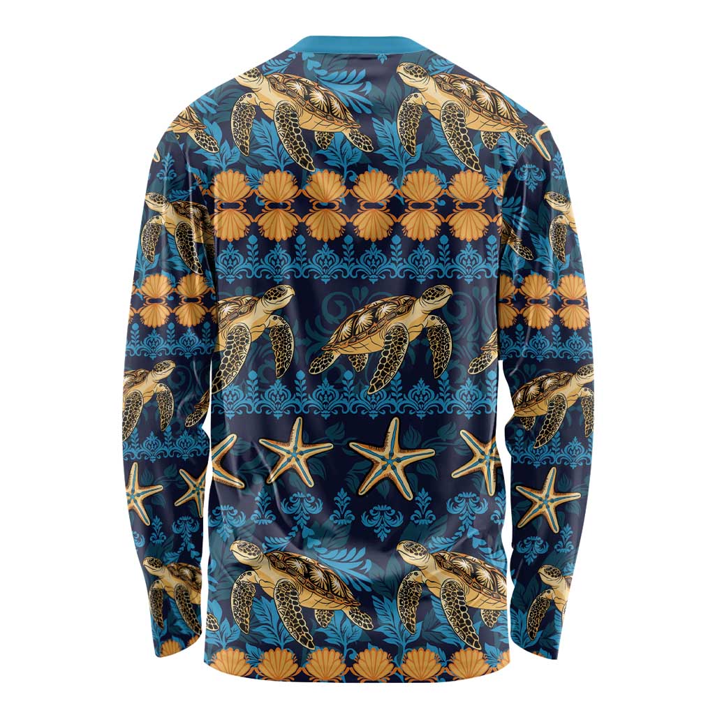 Hawaii Turtles Starfish Unique Pattern Long Sleeve Shirt - Polynesian Pride