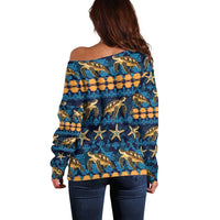 Hawaii Turtles Starfish Unique Pattern Off Shoulder Sweater - Polynesian Pride