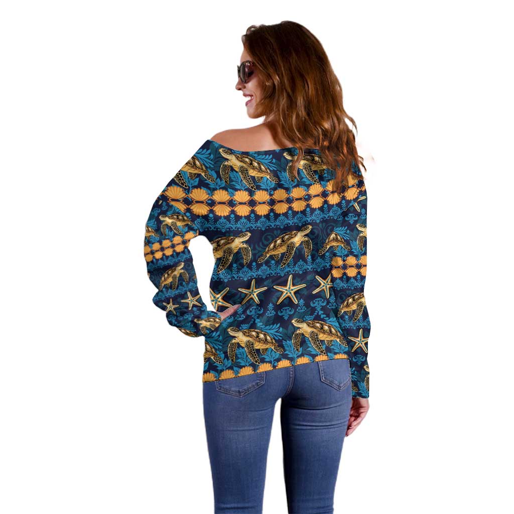 Hawaii Turtles Starfish Unique Pattern Off Shoulder Sweater - Polynesian Pride