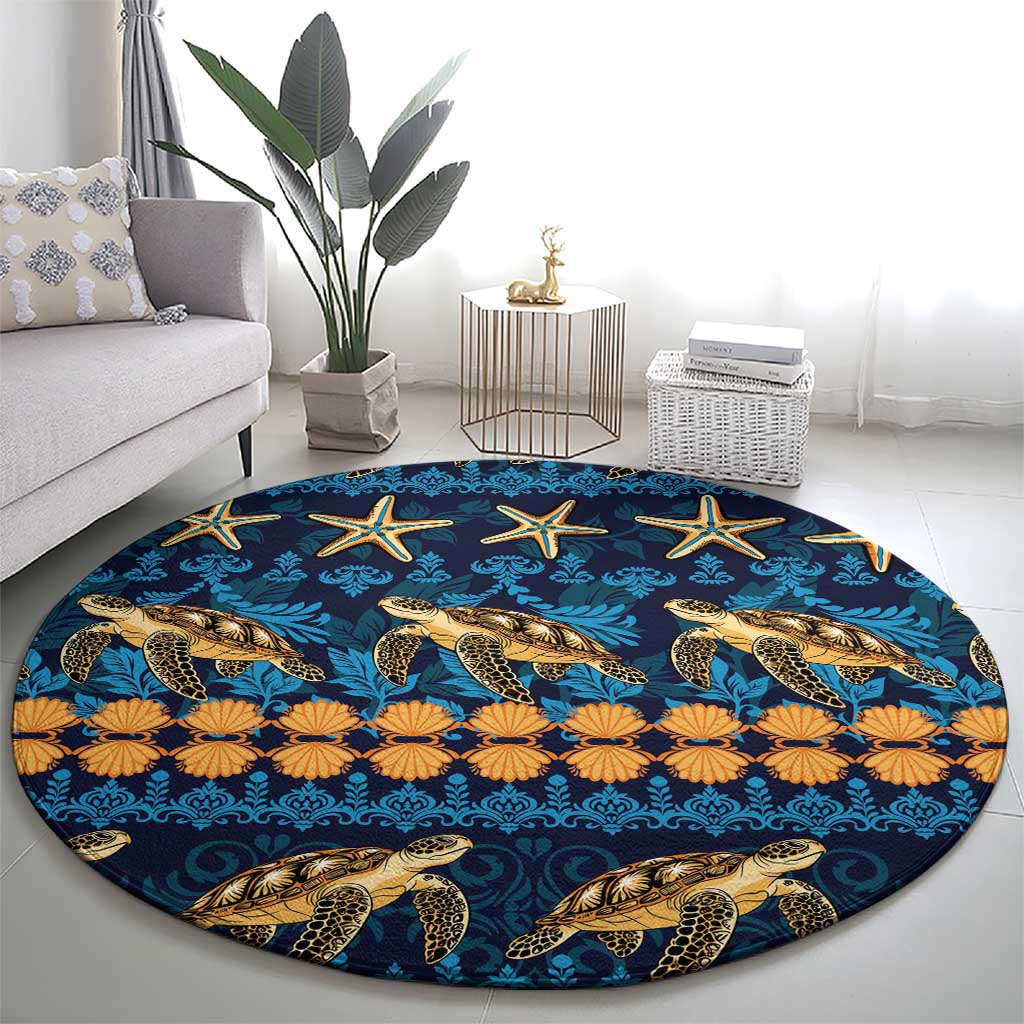 Hawaii Turtles Starfish Unique Pattern Round Carpet - Polynesian Pride