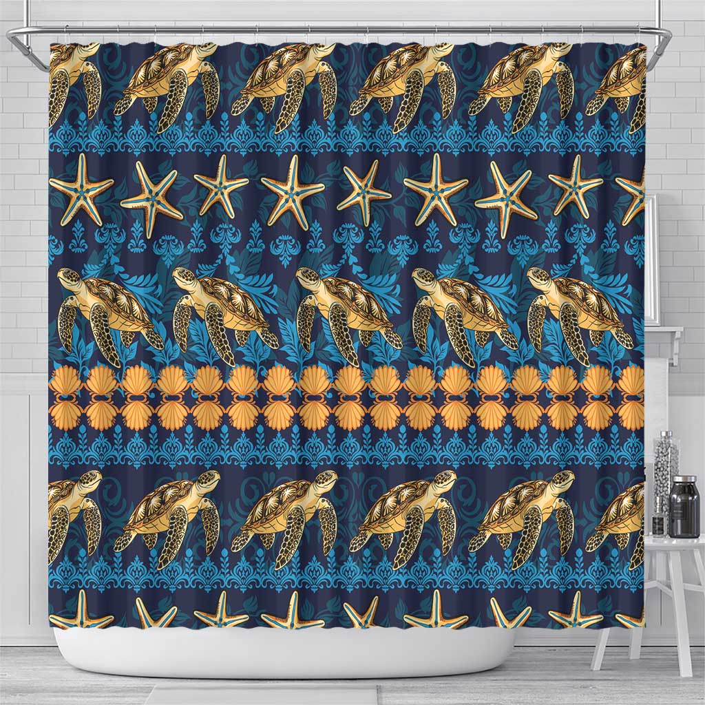 Hawaii Turtles Starfish Unique Pattern Shower Curtain - Polynesian Pride