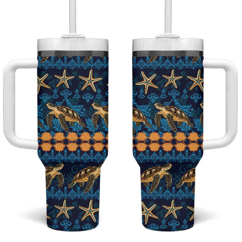 Hawaii Turtles Starfish Unique Pattern Tumbler With Handle - Polynesian Pride