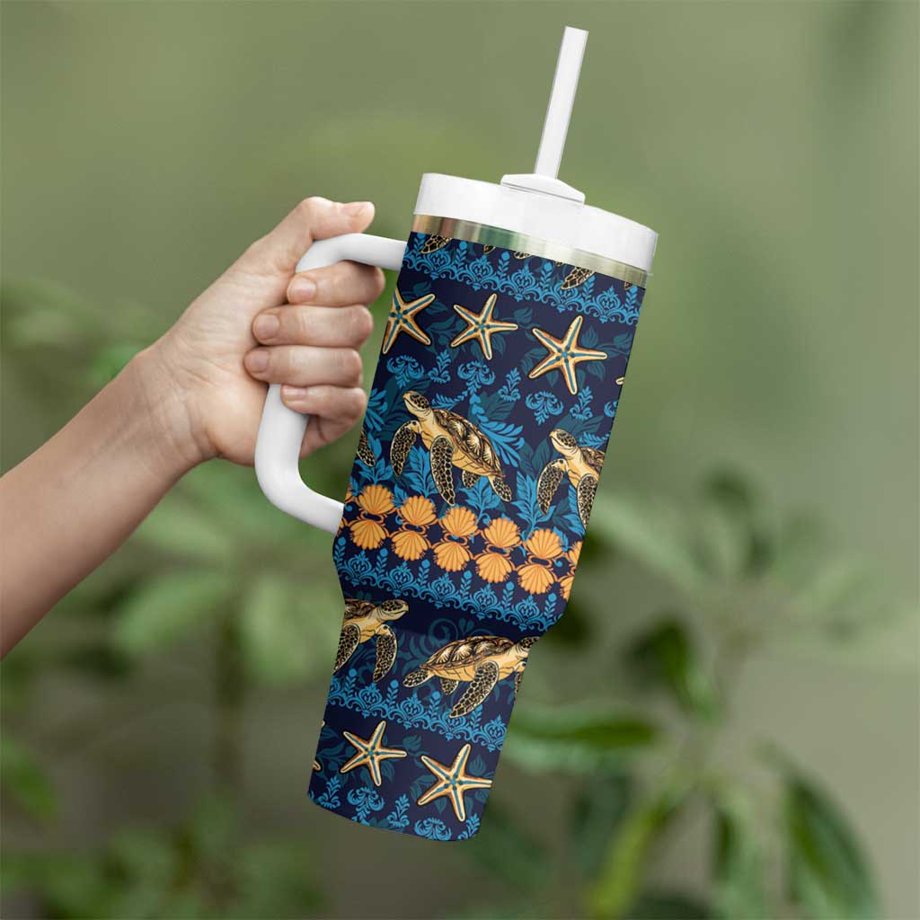 Hawaii Turtles Starfish Unique Pattern Tumbler With Handle - Polynesian Pride