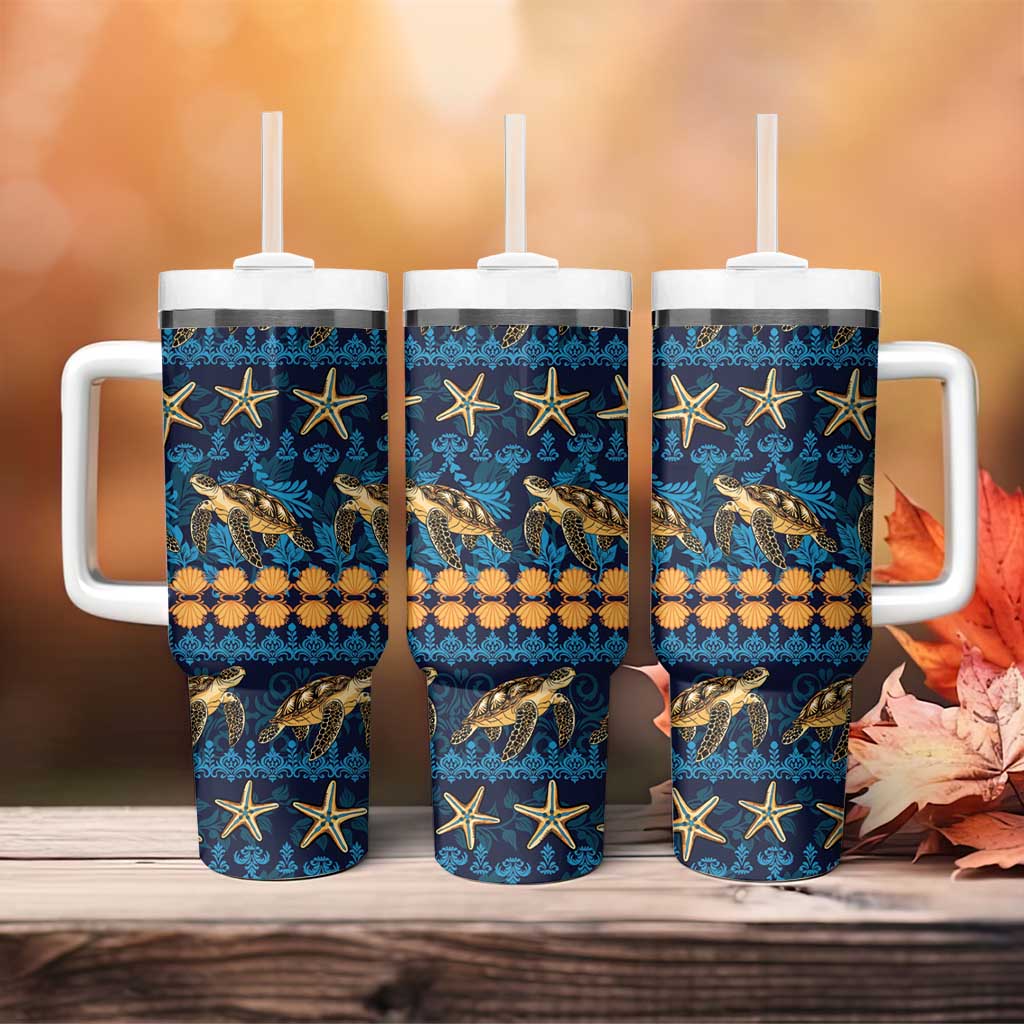 Hawaii Turtles Starfish Unique Pattern Tumbler With Handle - Polynesian Pride