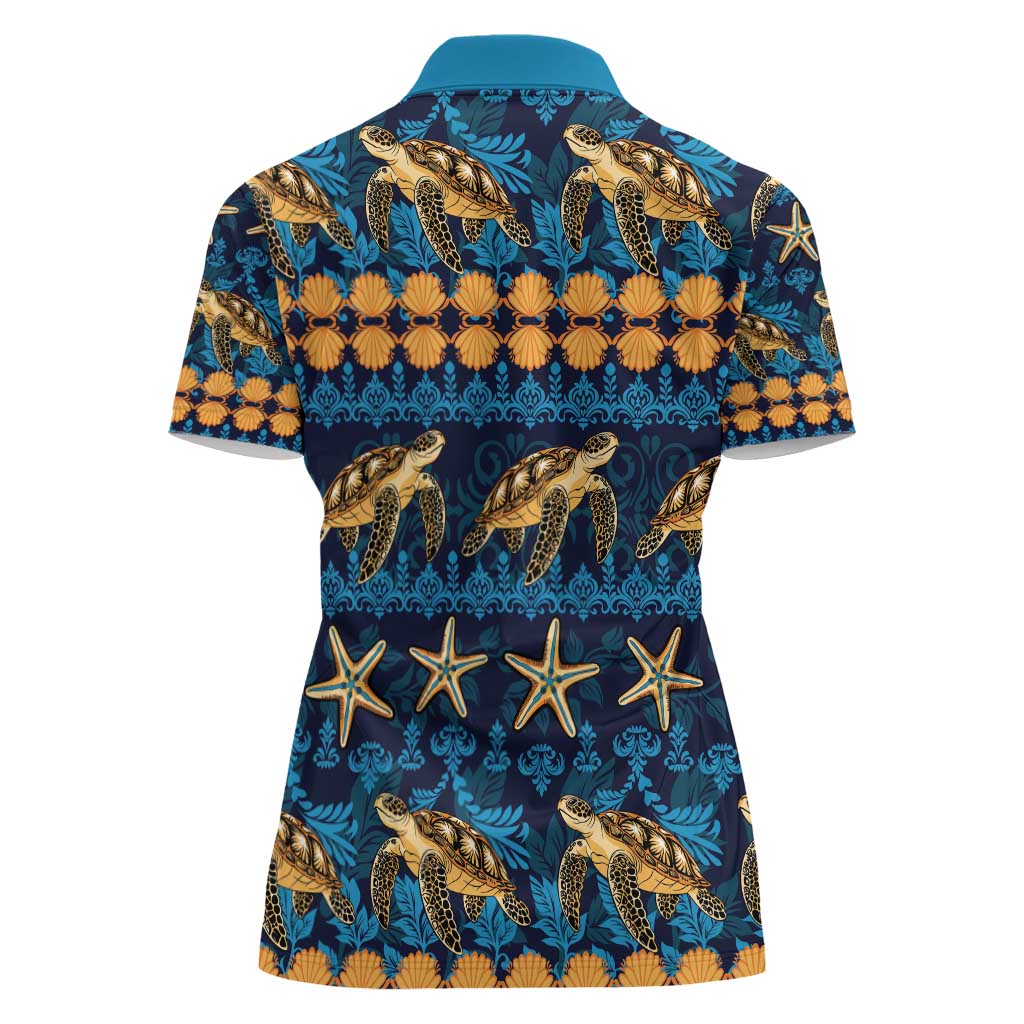 Hawaii Turtles Starfish Unique Pattern Women Polo Shirt - Polynesian Pride